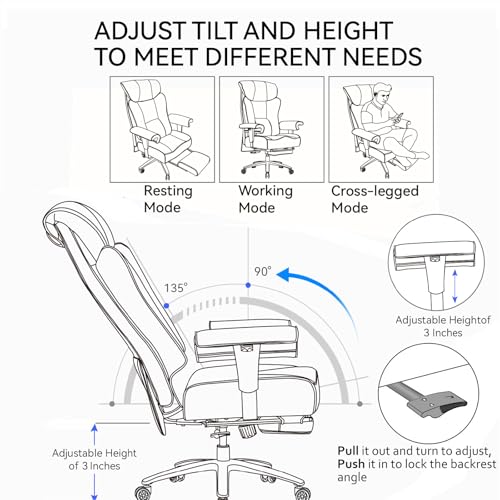 Efomao Big and Tall Green Office Chair 450LBS – Ergonomic High-Back Executive Chair with Footrest, Adjustable Padded Armrests, PU Leather Computer Chair with Lumbar Support for Home or Office, Yellow - color: 3060-yellow