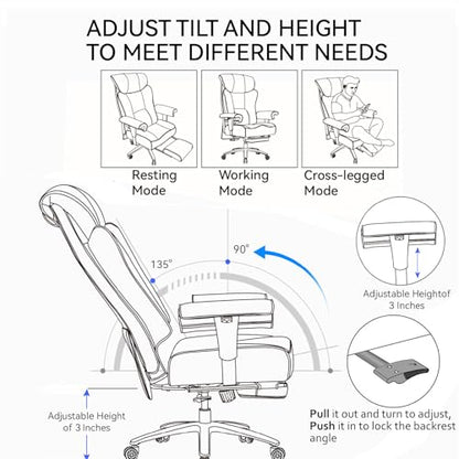Efomao Big and Tall Green Office Chair 450LBS – Ergonomic High-Back Executive Chair with Footrest, Adjustable Padded Armrests, PU Leather Computer Chair with Lumbar Support for Home or Office, Yellow - color: 3060-yellow