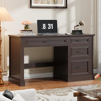 Vabches Farmhouse 47" Executive Desk with Charging Station, Walnut | Computer Desk with Drawers, Workstation Computer Desk with File Drawer for Home Office,Study. - color: Walnut