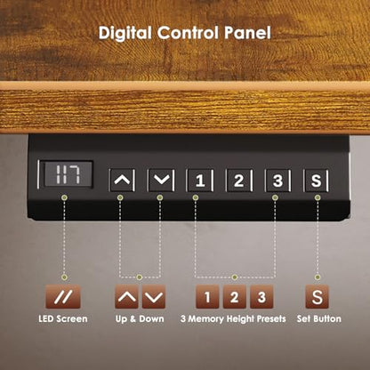 OffiGo 63 Inch Reversible L Shaped Electric Standing Desk, Rustic Brown - color: Rustic Brown, size: 63 Inch