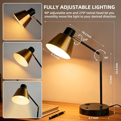 Modern Desk Lamp with USB & AC Outlet,270° Swivel (Bulb Not Included) - style: Modern 2
