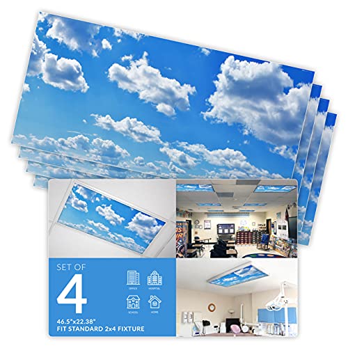 OCTO LIGHTS Fluorescent Light Covers for Classroom Office - Eliminate Harsh Glare Causing Eyestrain and Headaches. Office & Classroom Decorations - Cloud 001-4pk - color: Cumulus Mediocris, size: 4pk