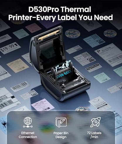 Phomemo 300DPI 4x6 Thermal Shipping Label Printer with 500 Labels | Ethernet Bluetooth & USB connection, Thermal Printer for Small Business, Compatible with iOS Android Windows Mac USPS UPS - color: Grey