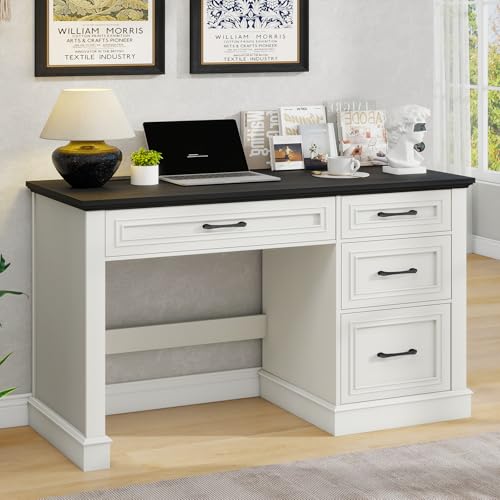 Vabches Farmhouse 47" Executive Desk with Charging Station, Black. | Computer Desk with Drawers, Workstation Computer Desk with File Drawer for Home Office,Study. - color: Black