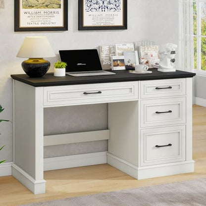 Vabches Farmhouse 47" Executive Desk with Charging Station, Black. | Computer Desk with Drawers, Workstation Computer Desk with File Drawer for Home Office,Study. - color: Black