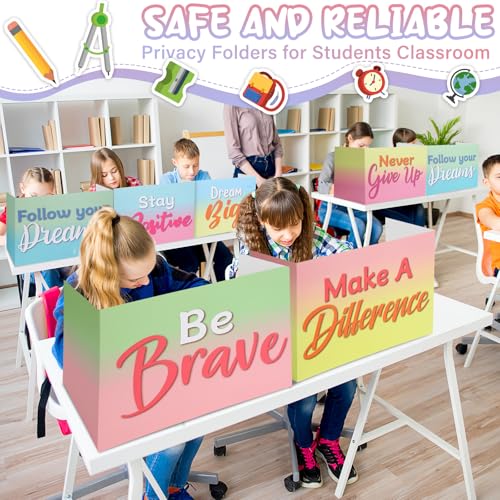 Honoson 24 Pcs Inspirational Privacy Folders for Students | Cardboard Desk Shields with Motivational Words, 6 Designs for Classroom Study, Tri-fold Exam Dividers, Bulk Test Boards - style: Macaron