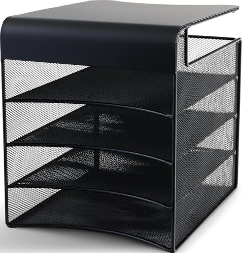 Safco Onyx Hanging Under Desk Organizer, 4 Trays, Office and Classroom Mailbox , Paper and Mail Sorter, Steel Mesh, Black - style: 4 Tray Under Desk Mounted