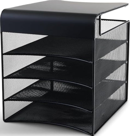 Safco Onyx Hanging Under Desk Organizer, 4 Trays, Office and Classroom Mailbox , Paper and Mail Sorter, Steel Mesh, Black - style: 4 Tray Under Desk Mounted