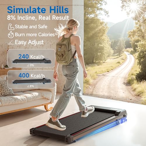 Incline Walking Pad, 3.5HP Foldable Portable Treadmill with Handle Bars, Ultra Quiet ≤40dB Under Desk Treadmills for Home Office, 330LB Capacity, Wide Running Belt, LED Display & Remote Control - color: Dark Black