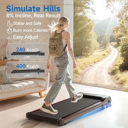 Incline Walking Pad, 3.5HP Foldable Portable Treadmill with Handle Bars, Ultra Quiet ≤40dB Under Desk Treadmills for Home Office, 330LB Capacity, Wide Running Belt, LED Display & Remote Control - color: Dark Black
