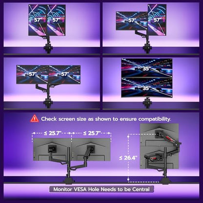 ARES WING Heavy-Duty Gas Spring Dual Ultrawide Monitor Arm57 60Lbs USB VESA | Height Adjustable & Extendable,Built-in USB Port,60Lbs Per Screen, Multi VESA Fit, Clamp & Grommet Base For Ultrawide Screens - style: With USB