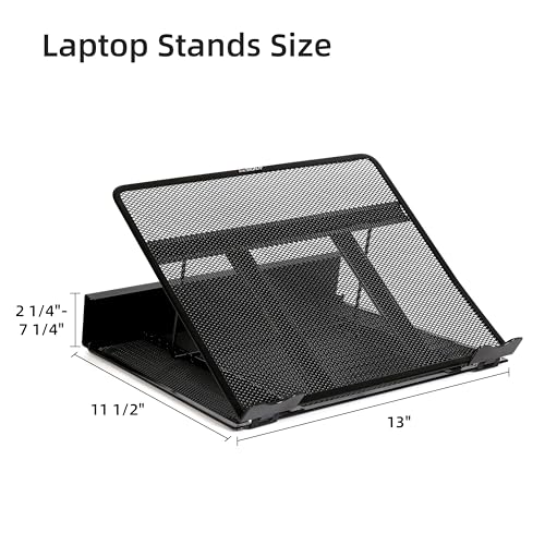 DESIGNA Metal Mesh Ventilated Adjustable Laptop Stands Computer Notebook Holder Stand Riser Compatible with Apple MacBook Air Pro Dell XPS HP Samsung Lenovo More Laptops up to 19"- Black
