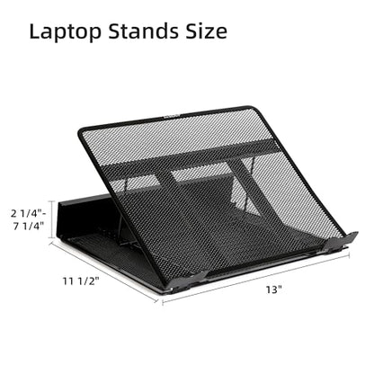 DESIGNA Metal Mesh Ventilated Adjustable Laptop Stands Computer Notebook Holder Stand Riser Compatible with Apple MacBook Air Pro Dell XPS HP Samsung Lenovo More Laptops up to 19"- Black
