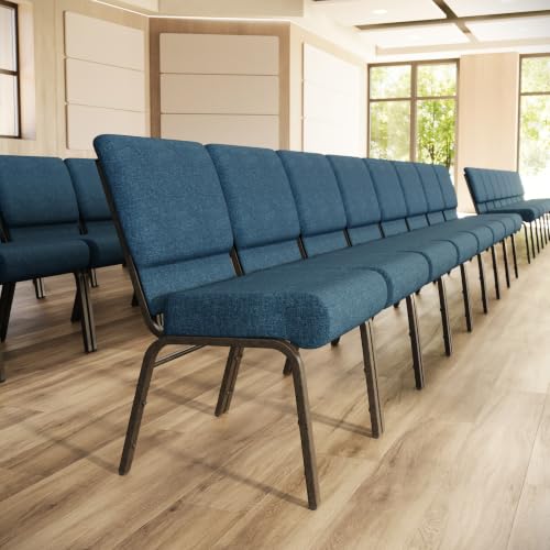 Flash Furniture HERCULES Series 21''W Stacking Church Chair in Blue Fabric - Gold Vein Frame - color: Blue Fabric/Gold Vein Frame, size: Set of 1