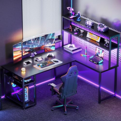 ODK 53 Inch L Shaped Gaming Desk with Hutch & Headphone Hook - size: 53 Inch