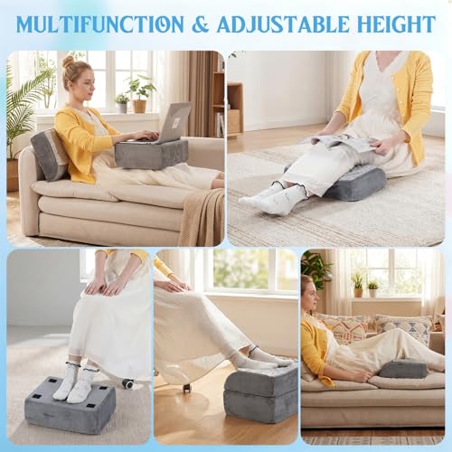 Novabright Foot Rest Under Desk, 3 Height Adjustable Ergonomic Foot Stool with Gel Textured Top and Cozy Pocket, Non-Slip Foam Footrest for Office Home Car(15" X 11" X 14.4",Cambered,Gray) - color: Gray, size: 15" X 11" X 14.4", style: Cambered
