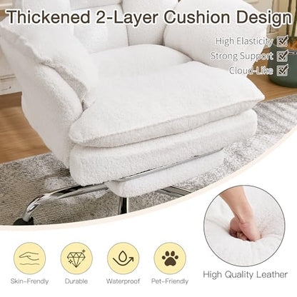 JOMEED Cloud Cross Legged Office Chair with Footrest,Flip Armrest,White - color: White