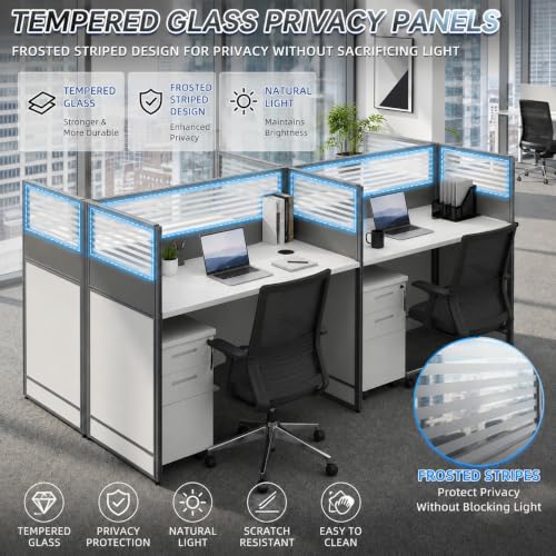 Office Cubicle Desk with Privacy Panels - Modular Office Workstation for 2/4/6/8/10 Person, Wood and Metal Workstation for Business Commercial Workspace,White,6 Person - size: 6 Person