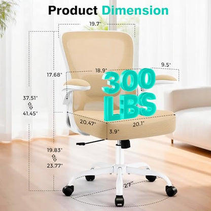 Office Chair - Ergonomic Breathable Mesh Desk Chair with Adjustable Lumbar Support and Flip-up Armrests - Executive High Back Rolling Swivel Comfortable Computer Gaming Chair for Home Office - color: Khaki
