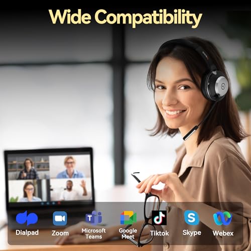 Wantek Wireless Headset with Mic, Bluetooth Headset with Microphone, On-Ear Wireless Headphones with Mic Noise Canceling, Mute Button, Charging Dock for PC, Laptop, Work, Zoom, Teams & Call Center