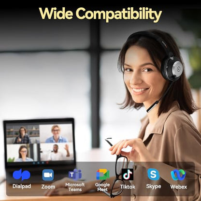 Wantek Wireless Headset with Mic, Bluetooth Headset with Microphone, On-Ear Wireless Headphones with Mic Noise Canceling, Mute Button, Charging Dock for PC, Laptop, Work, Zoom, Teams & Call Center