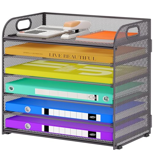 Cawukege 6-Tier Paper Organizer, Letter Tray with Handle, Mesh Desk Organizer, Metal File Organizer, Office Desk Accessories for Home, Office, Classroom, School (1, Gray - 6 Tier, 12.6"x9.2"x13.4") - color: Gray - 6 Tier