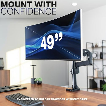 VIVO Premium Aluminum Tall Extended Monitor Arm for Ultrawide Monitors up to 49 inches and 33 lbs, USB Single Desk Mount Stand, Pneumatic Height Adjust, Max VESA 100x100, Black, STAND-V101GTU - size: tall, style: USB