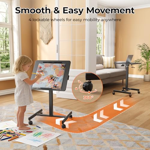 JOY worker 23.6" Small Rolling Standing Desk, 90° Tilt Mobile Laptop Cart - color: Black