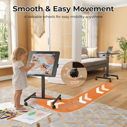 JOY worker 23.6" Small Rolling Standing Desk, 90° Tilt Mobile Laptop Cart - color: Black