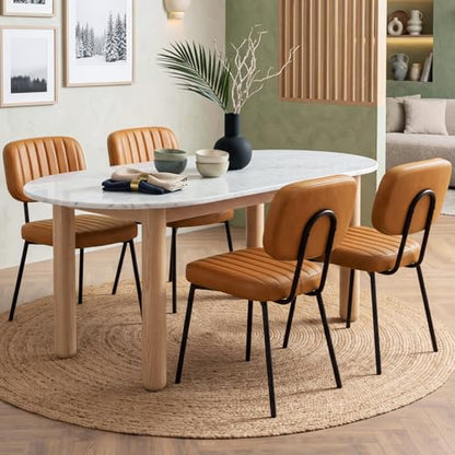 OLIXIS Dining Chairs Set of 4, Mid Century Modern Kitchen Chairs | Faux Leather Cushion Seat, Metal Legs Backrest, Living Room Home Office Bedroom, Brown - color: Blown, size: Set of 4