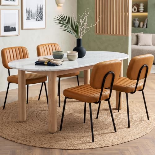 OLIXIS Dining Chairs Set of 4, Upholstered Kitchen Chairs, Brown | Faux Leather Comfortable Cushion Seat, Metal Legs with Backrest, Mid-Century Modern, Easy Assembly, Dining Room Home - color: Blown, size: 4 PCS