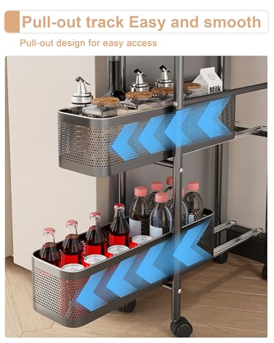 UMDONX 5-Tier Narrow Mobile Storage Cart with Pull-Out Baskets - color: Black, size: 5 Tier