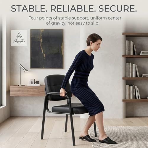 Office Reception Guest Chairs, Ergonomic Leather, Set of 8 | Waiting rooms, conference spaces, clinics, padded armrests, metal frame, no wheels, adults, home office, easy assembly - color: Inky, size: Set of 8