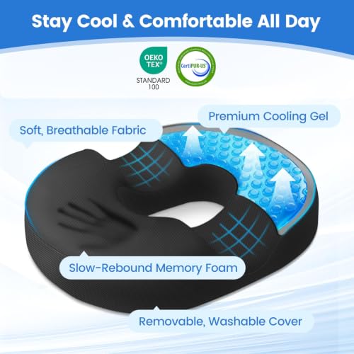 Donut Pillow Cooling Gel Memory Foam Cushion, XXL, Black - color: Black, size: XX-Large