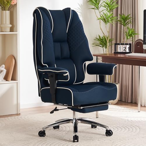 EXCEBET Big and Tall Office Chair 400lbs Wide Seat, Leather High Back Executive Office Chair with Foot Rest, Ergonomic Chairs Lumbar Support for Lower Back Pain Relief (Mesh Dark Blue) - color: Mesh Dark Blue