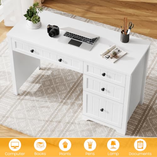 Vabches Farmhouse Executive Desk with 4 Drawers, Home Office Desk with File Drawer, Wood Computer Desk with Storage, Rustic Office Desk for Work Study Writing, Pure White - color: Pure White