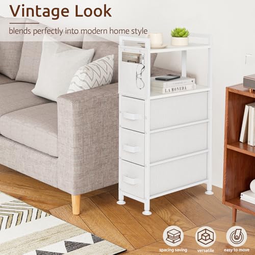 Oppro 3 Drawer Small Narrow Side End Table, Slim Nightstand with Wheels - color: White, size: 3 Drawers