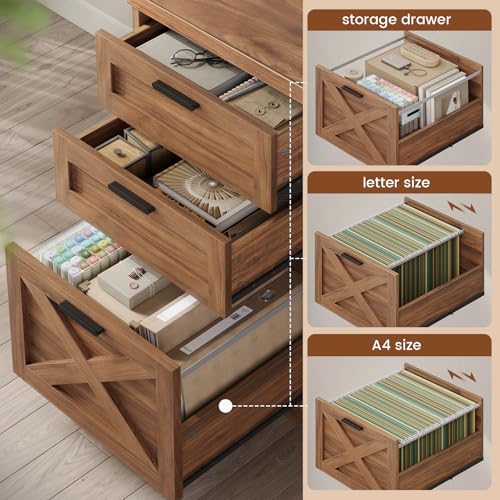 SEDETA 67" Farmhouse L Shaped Desk with 3 Drawers, Executive Home Office Desks with Storage Shelves, Corner Computer Desk with Power Outlets for Home Office, Brown | Executive Home Office Desks with Storage Shelves, Corner Computer Desk with Power Outlets