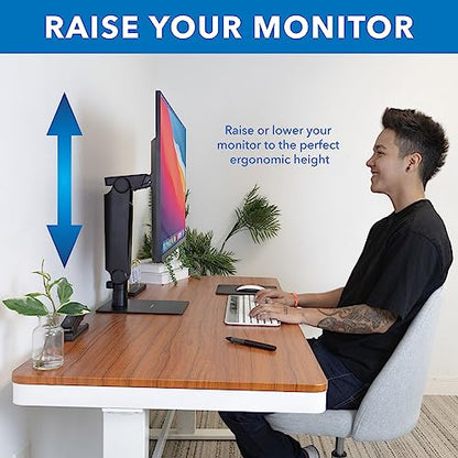 Mount-It! Freestanding Single Monitor Arm 17" to 32", Height Adjustable, Tension Adjustable Spring Mechanism Monitor Stand, Max VESA 100x100, Swivel, Rotation, Instant Height Adjustment, Black