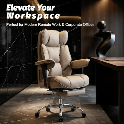 Efomao Executive Office Chair 400lbs,Grey Big and Tall Desk Chair | Mattress-grade pocket spring cushion, sleek leather, 135° recline & footrest for computer gaming setup. - color: 3084p-grey