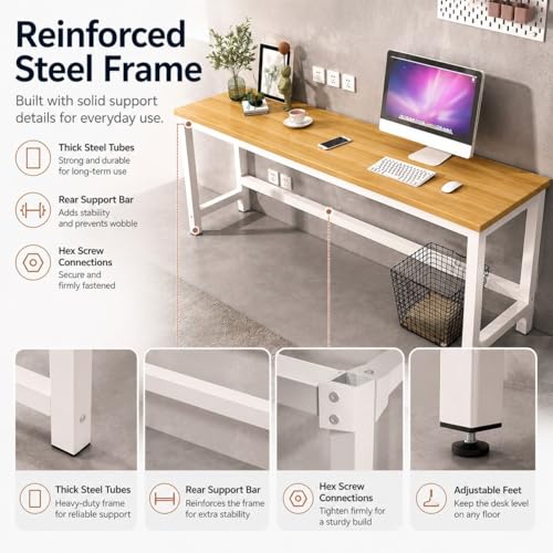LAKIQ Rectangular Home Office Computer Desk, Manufactured Wood Top Narrow Writing Desk, Small Narrow Computer Table Workstation with Crossbeam, Without Chairs (White-Gray, 39.4" L x 11.8" W x 29" H) - color: White-gray, size: 39.4"L x 11.8"W x 29"H