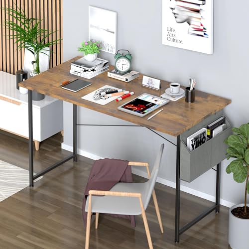 YSSOA Computer Desk Home Office Work Study Writing Modern Simple Table with Headphone Hooks - color: Deep Brown, size: 47 Inch