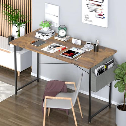 YSSOA Computer Desk Home Office Work Study Writing Modern Simple Table with Headphone Hooks - color: Deep Brown, size: 47 Inch
