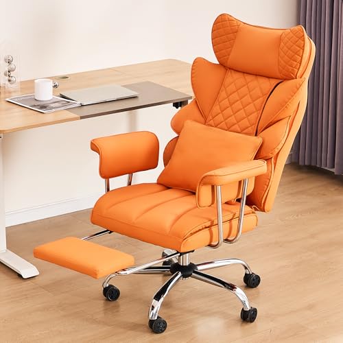 500 Lbs Kneading Massage Office Chair with Foot Rest Reclining | Orange, Ergonomic Computer Chair, High Back Thick Cushion, Big & Tall, Comfy Leather, Heavy Duty Home Executive - color: Orange