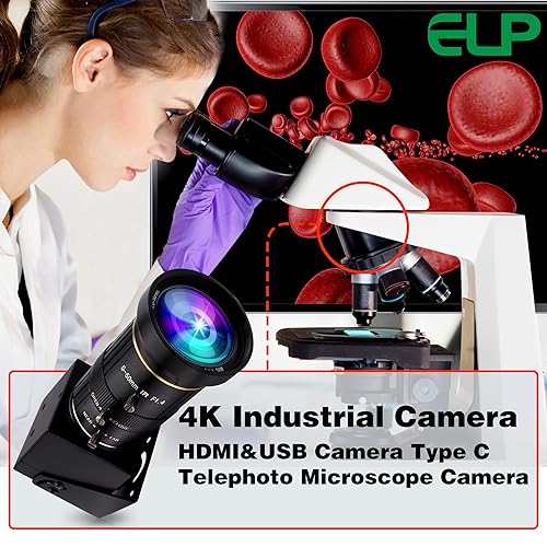 ELP 4K USB HDMI USB Camera Manual Zoom Webcam Variable Focus PC Camera Mini Close-up Camera for Computer H.264 Telescope USB Security Camera 8mp IMX415 Industrial CCTV Camera (5-50mm 10X Zoom Lens) - color: 5-50mm 10X zoom lens