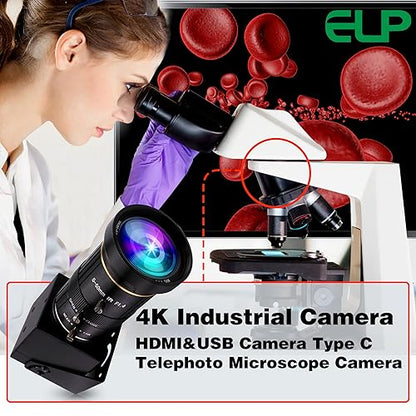 ELP 4K USB HDMI USB Camera Manual Zoom Webcam Variable Focus PC Camera Mini Close-up Camera for Computer H.264 Telescope USB Security Camera 8mp IMX415 Industrial CCTV Camera (5-50mm 10X Zoom Lens) - color: 5-50mm 10X zoom lens