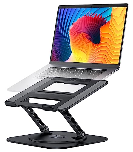 AOEVI Adjustable Laptop Stand with 360 Rotating Base, Computer Stand for Laptop Ergonimic Foldable Laptop Riser for Desk Compatible with MacBook Pro/Air Notebook up to 16 Inches, Black - color: A-Black