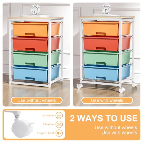 SYKIARIOL Rolling Cart with Drawers, 4-Drawer Utility Cart, Macaron - color: Macaron, size: 4 Drawers