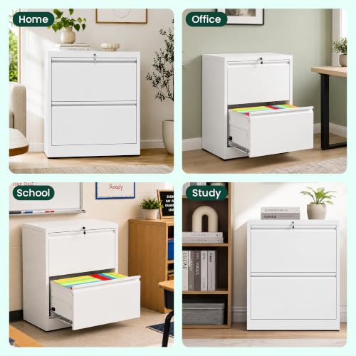 2 Drawer Lateral File Cabinet, 26.8"W Filing Cabinet for Home Office, White | Heavy-Duty Steel Locking File Cabinet, Hanging Letter/Legal/A4 Size, Full-Extension Drawer, Assembly Required - color: White, size: 2 Drawers (26.77 in Width)