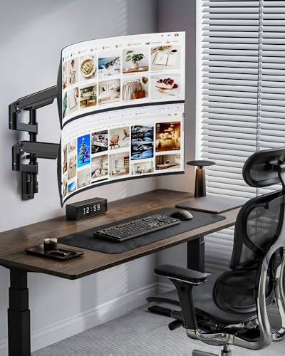 Dual Wall Mount Monitor Arm for 17-49" Ultrawide Screens | Heavy Duty Wall Mount Stand Holds up to 44 LBS - size: Dual